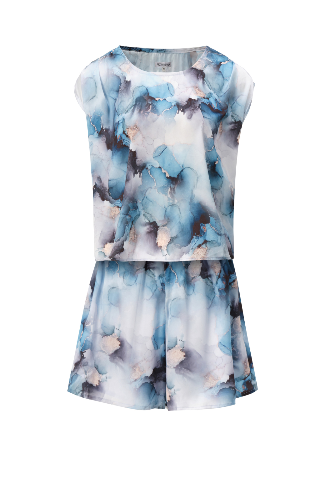 Golden Blue Floral Satin Blouse