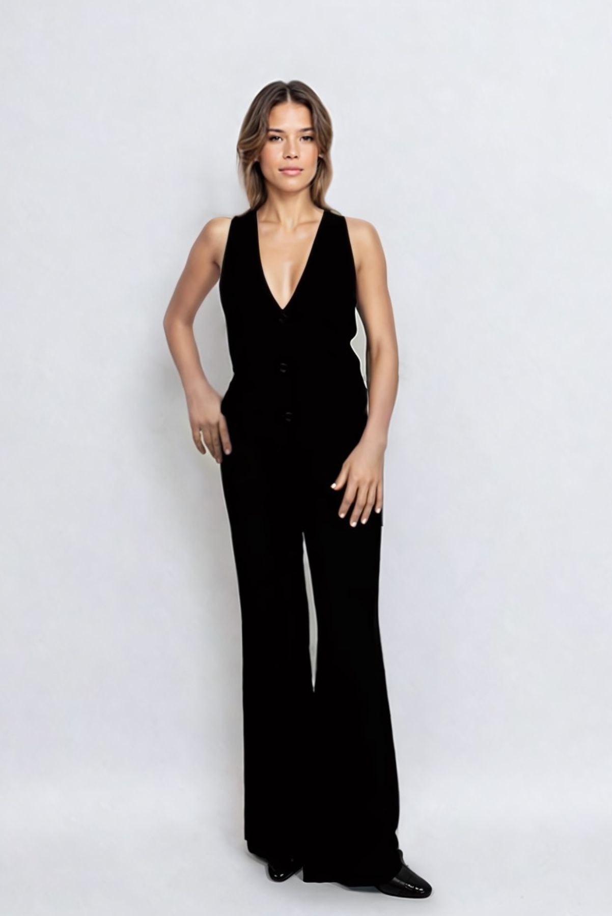 Milano Black V-Neck Linen Waistcoat