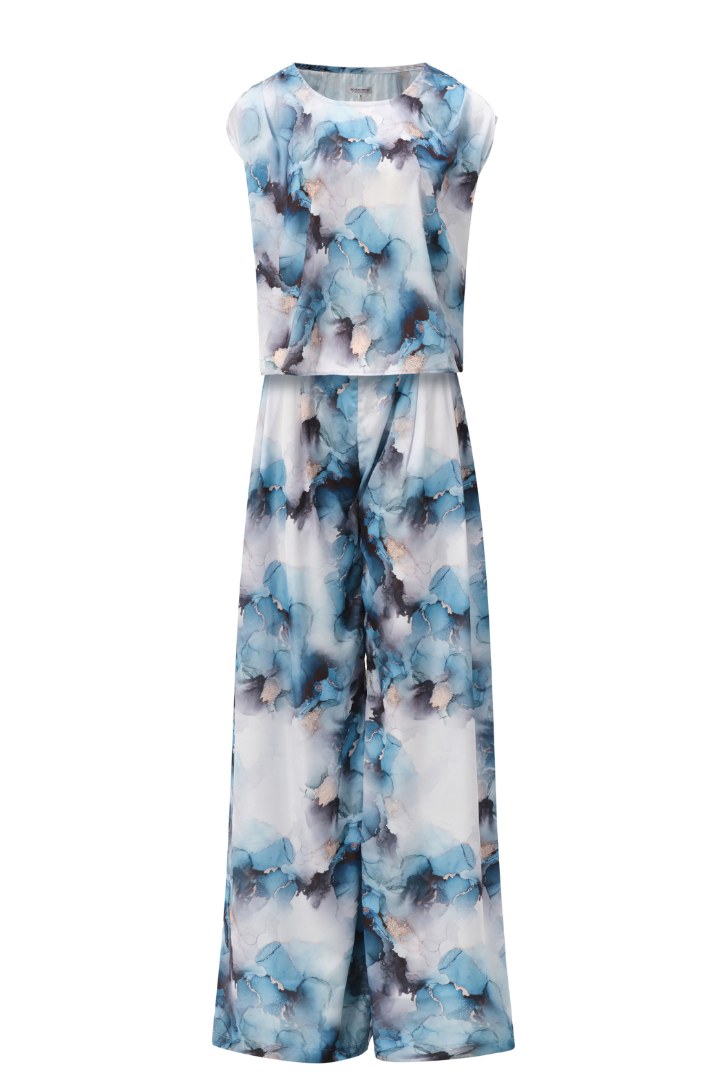 Golden Blue Floral Satin Blouse