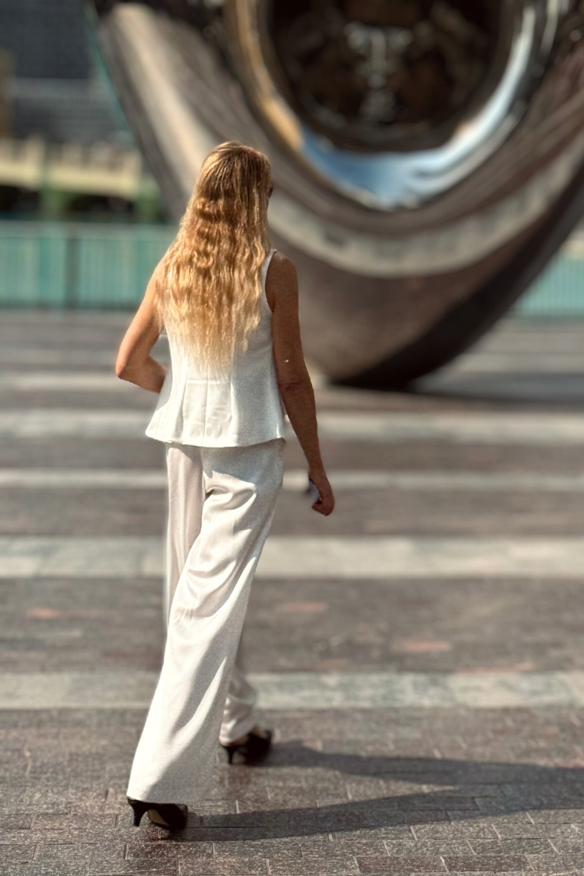 Marco Crepe White High Waisted Trousers