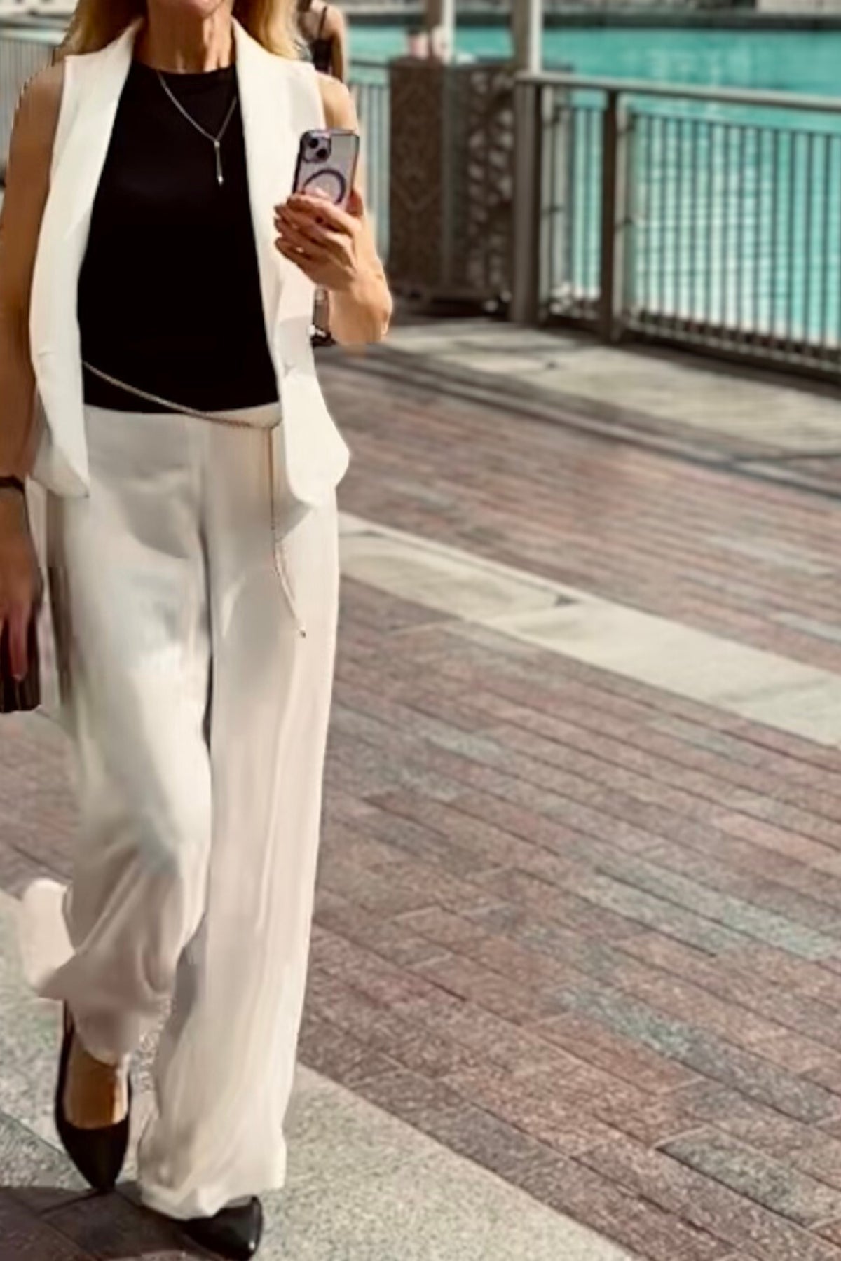 Marco Crepe White High Waisted Trousers