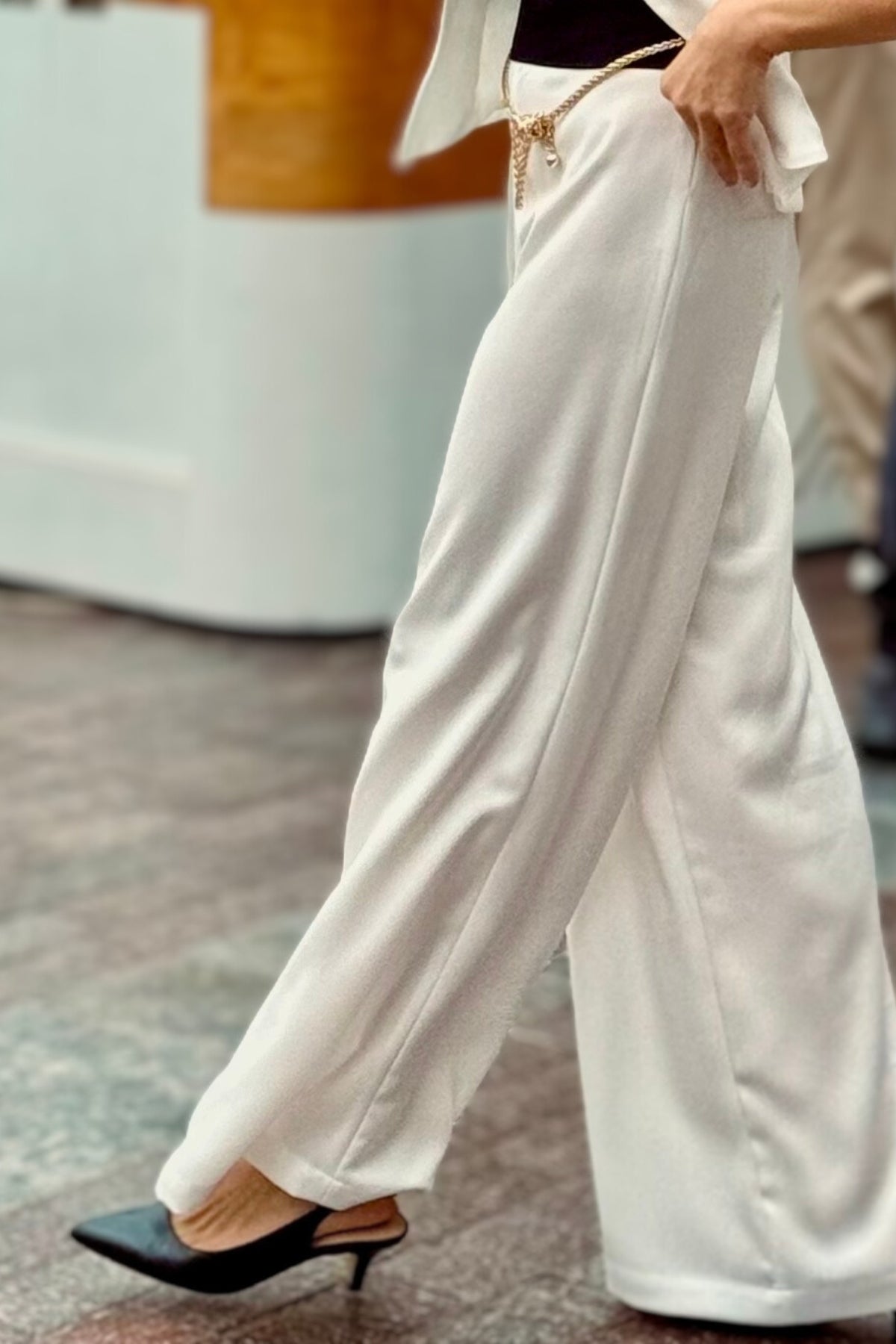 Marco Crepe White High Waisted Trousers