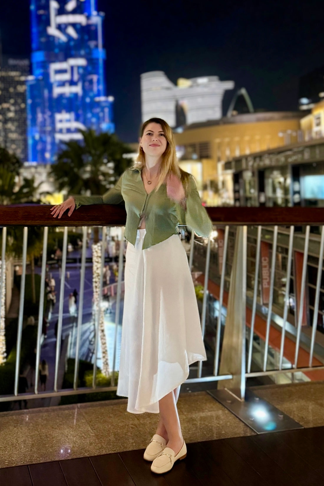 Luna Flow White Cotton Crepe Skirt