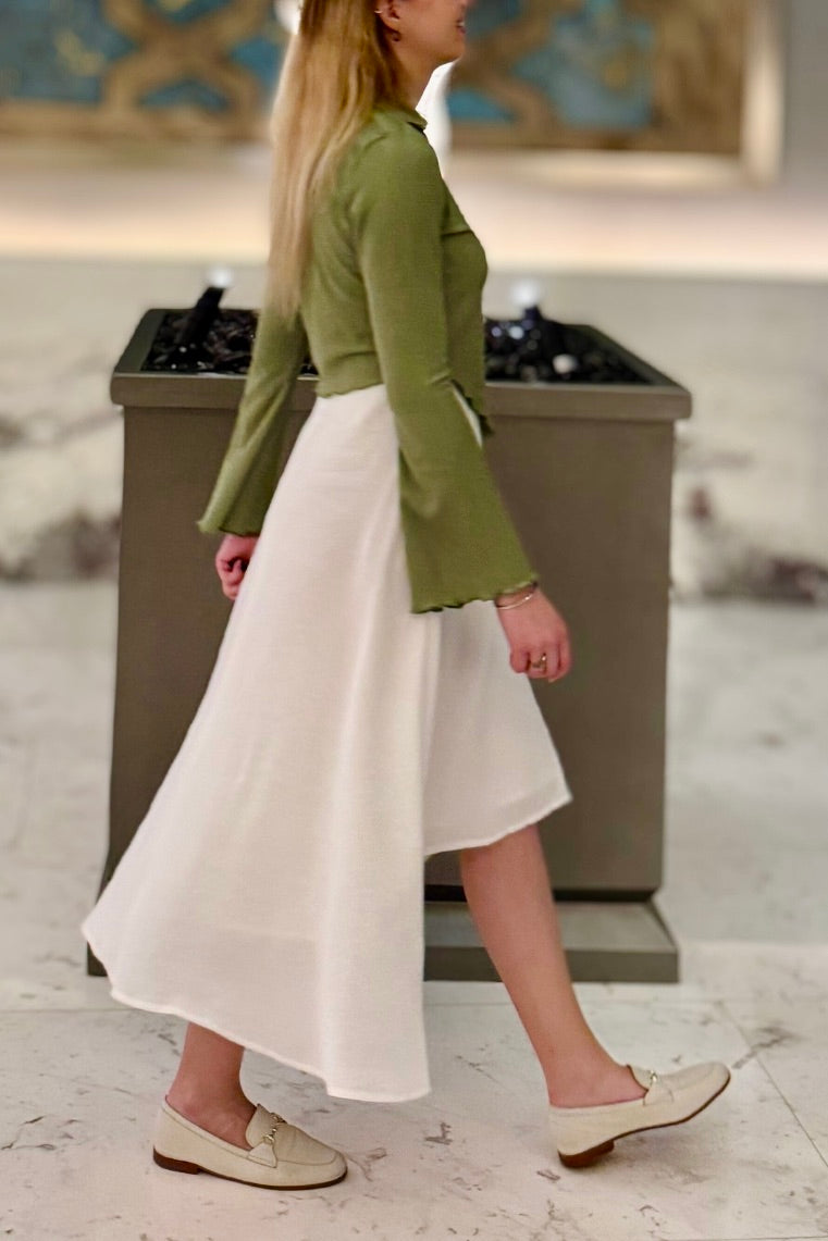 Luna Flow White Cotton Crepe Skirt