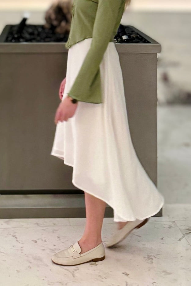 Luna Flow White Cotton Crepe Skirt