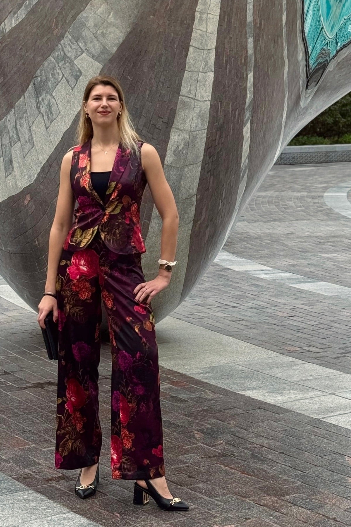 Nostalgic Bloom Wide-Leg Satin Trousers