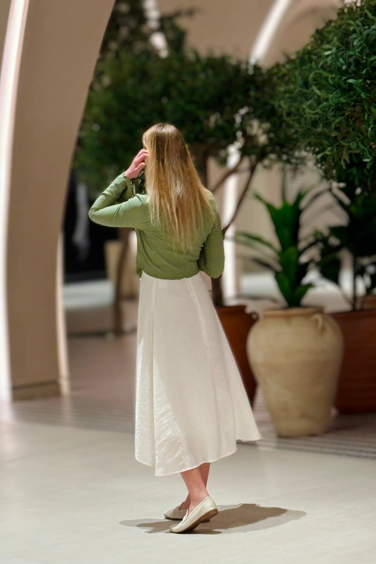 Luna Flow White Cotton Crepe Skirt