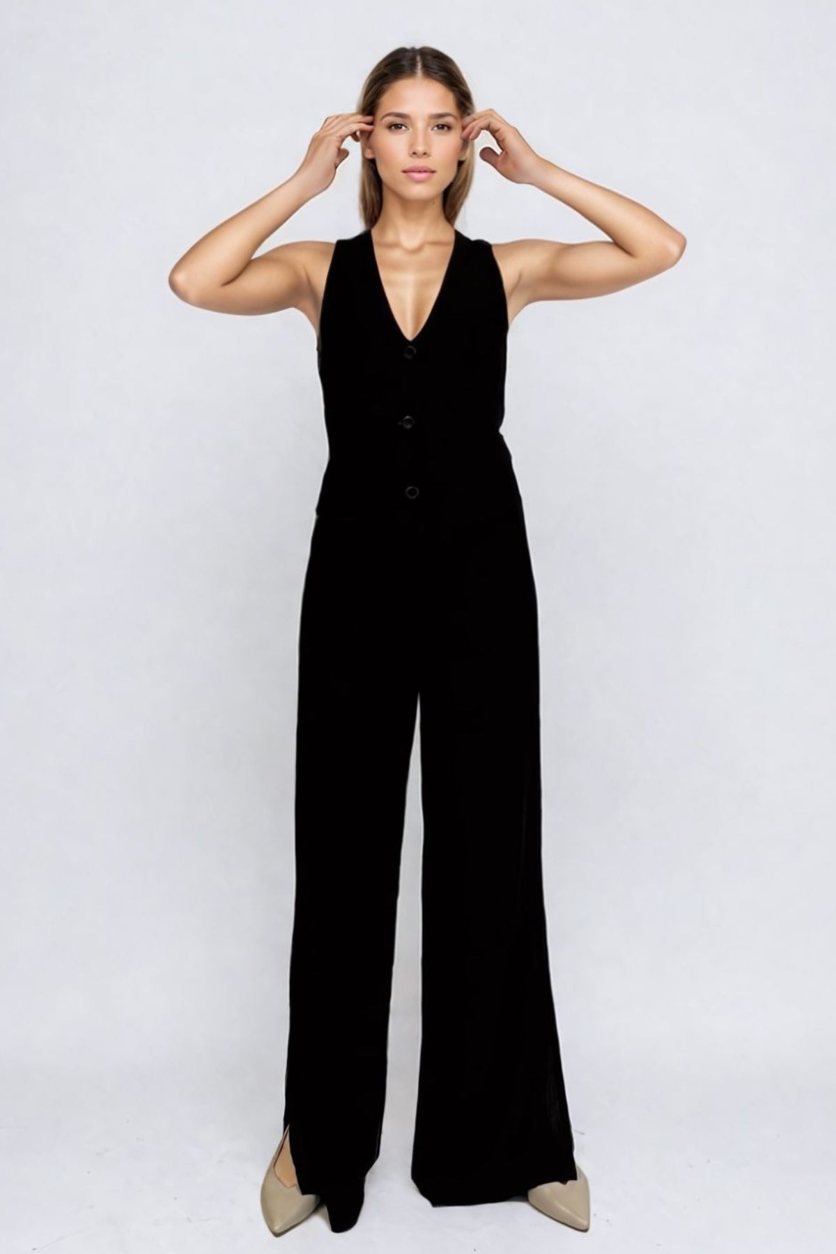 Milano Black V-Neck Linen Waistcoat