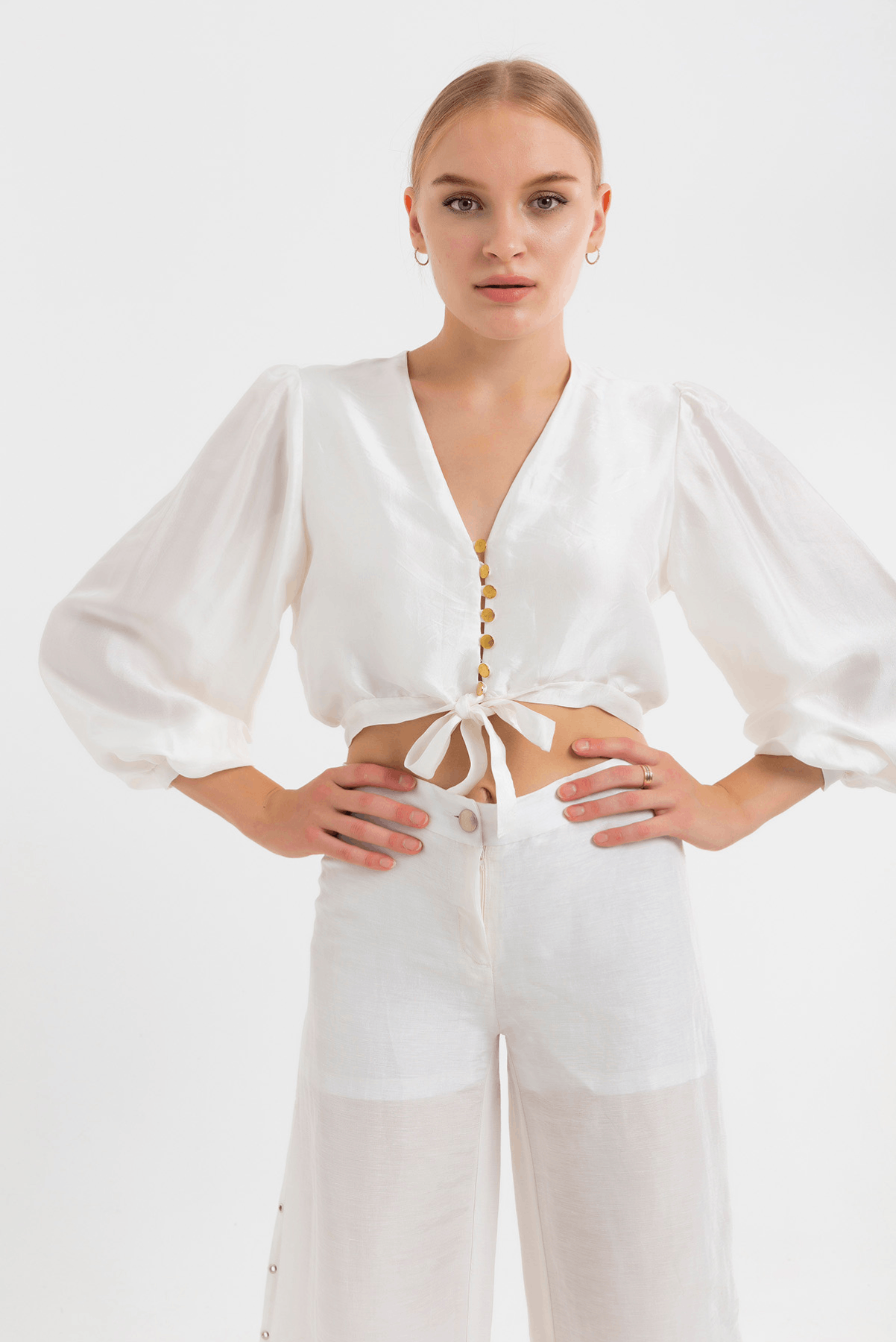 Gold Button Silk Blouse