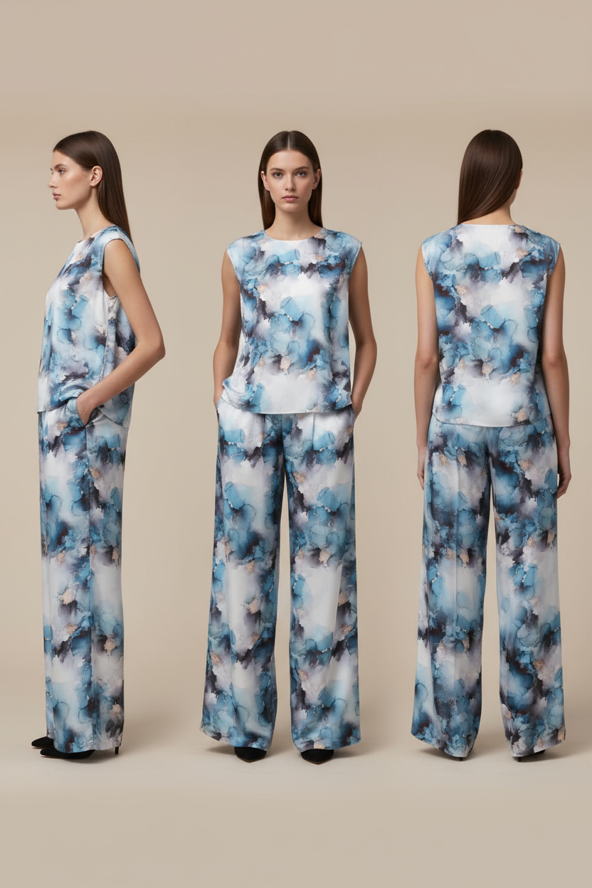 Golden Blue Pleated Trousers