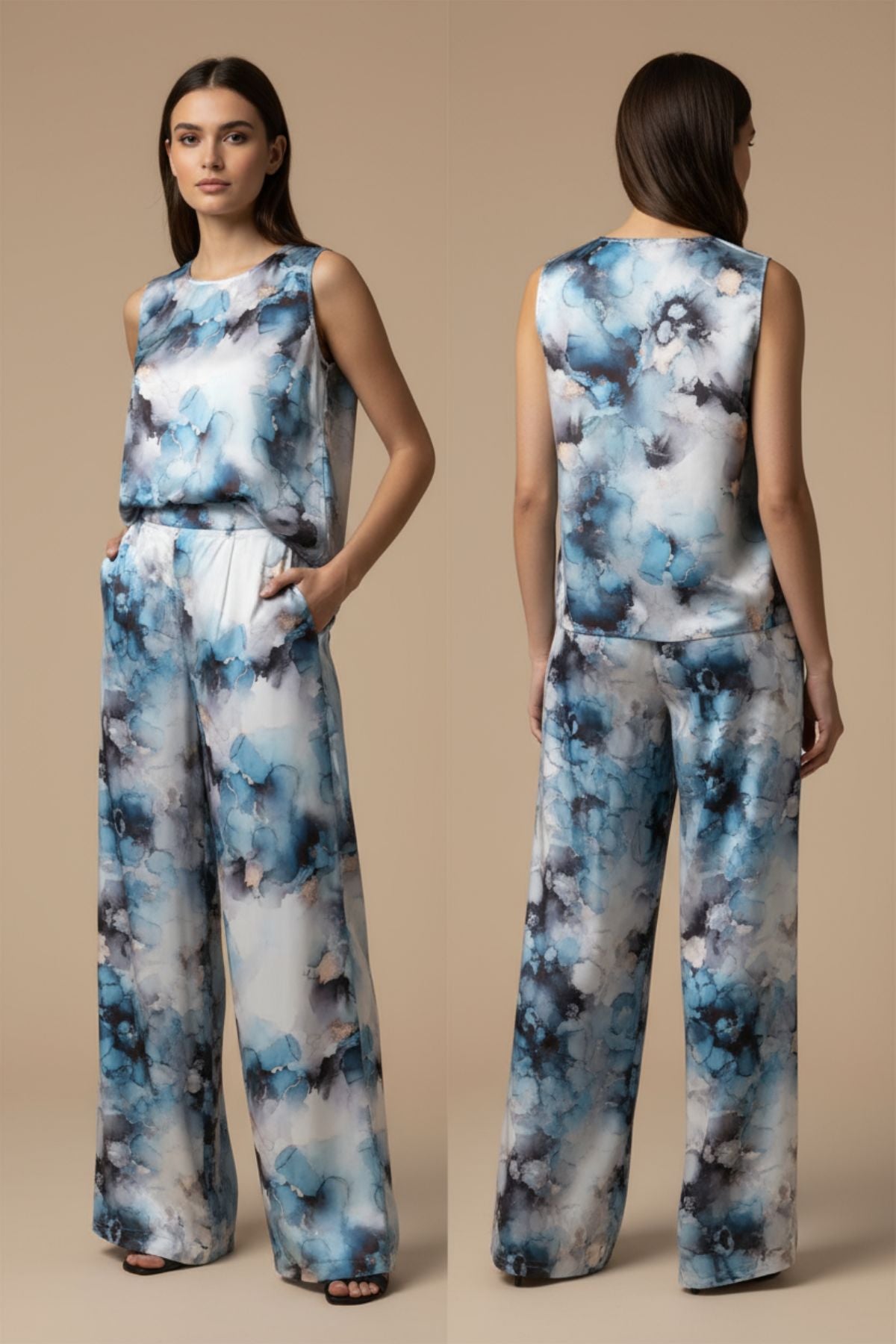 Golden Blue Pleated Trousers