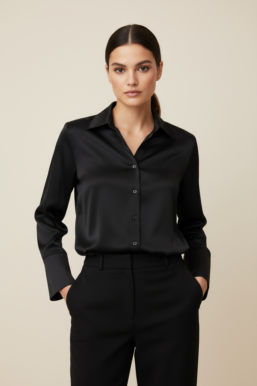 Noir Silky Satin Blouse