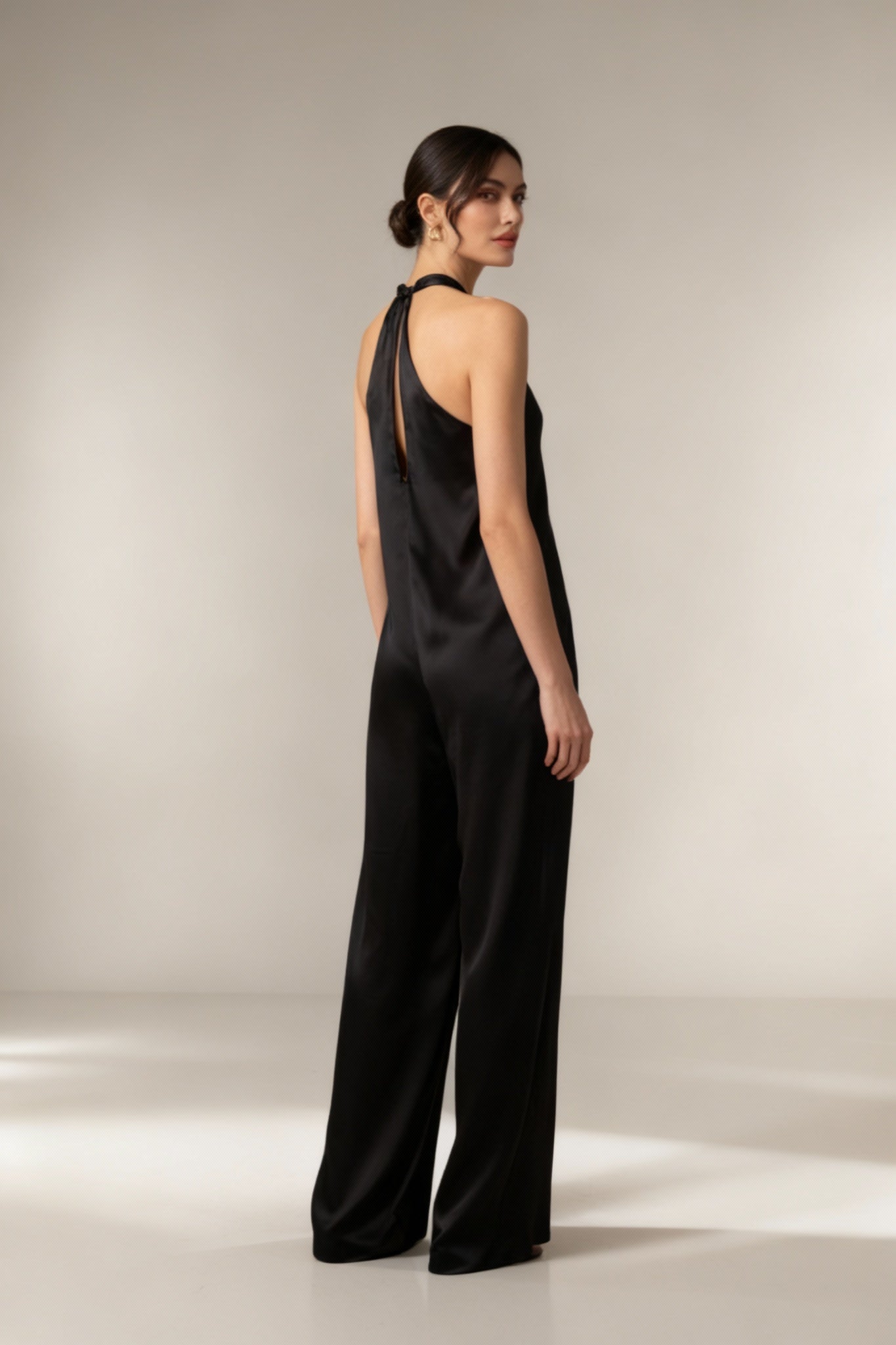 Noir Satin Halter Jumpsuit