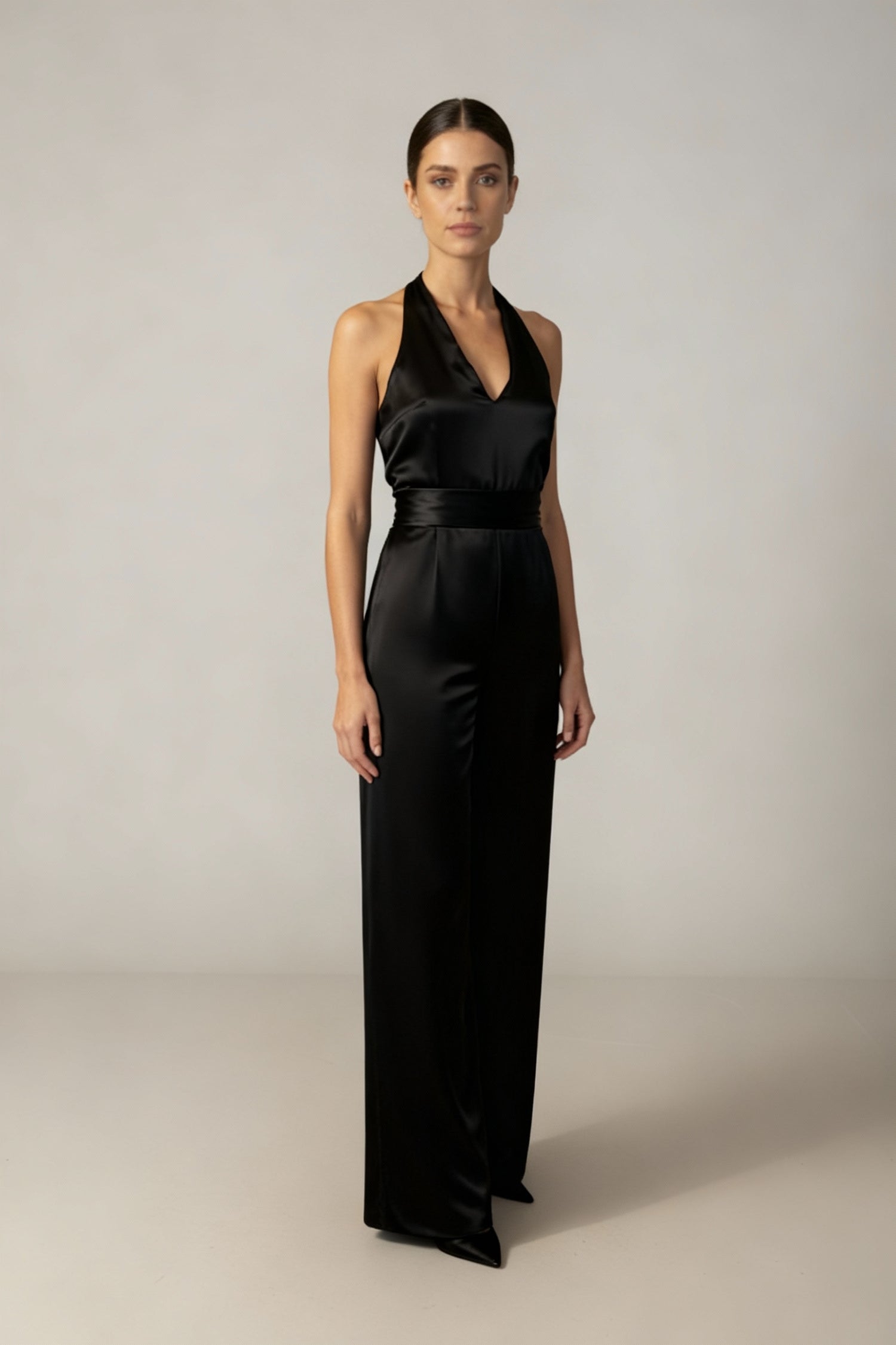 Noir Satin Halter Jumpsuit