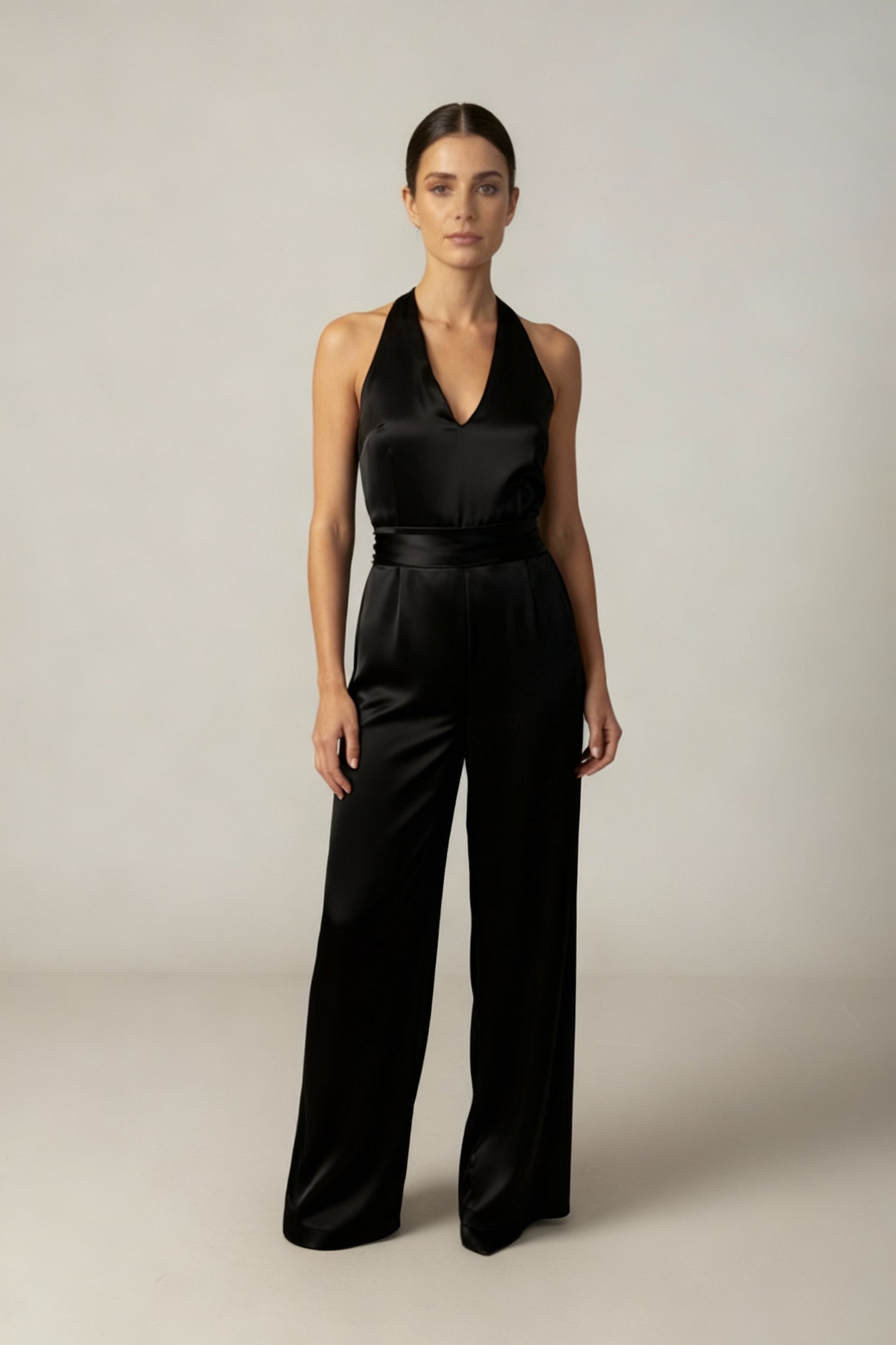 Noir Satin Halter Jumpsuit