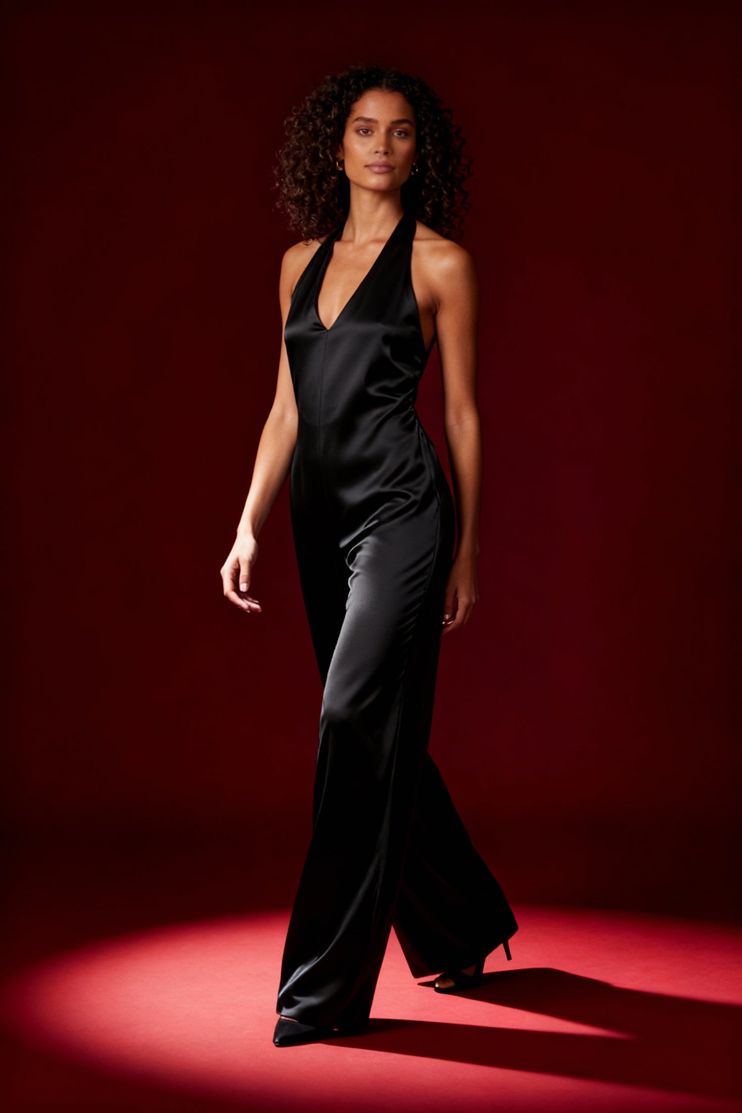 Noir Satin Halter Jumpsuit