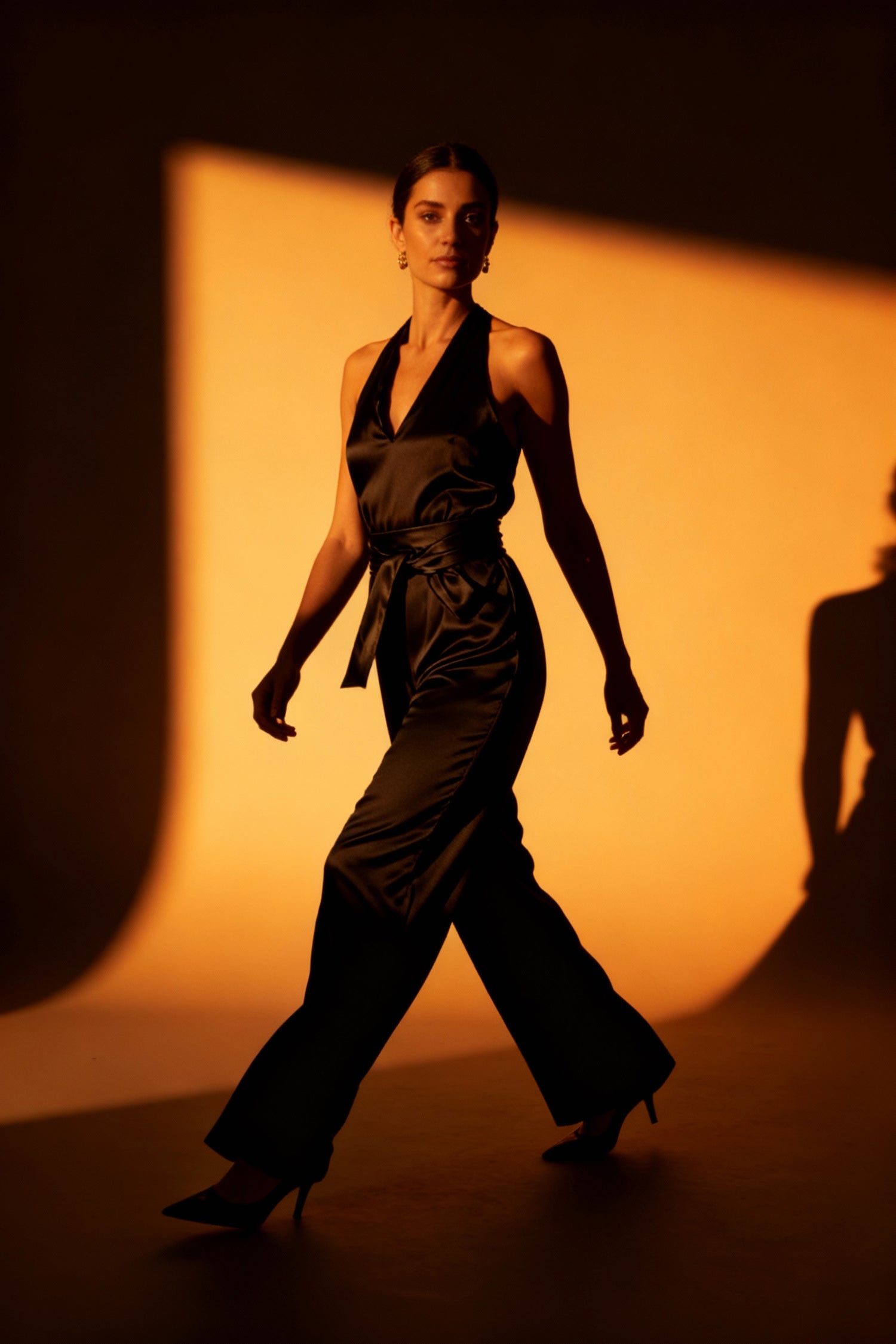 Noir Satin Halter Jumpsuit