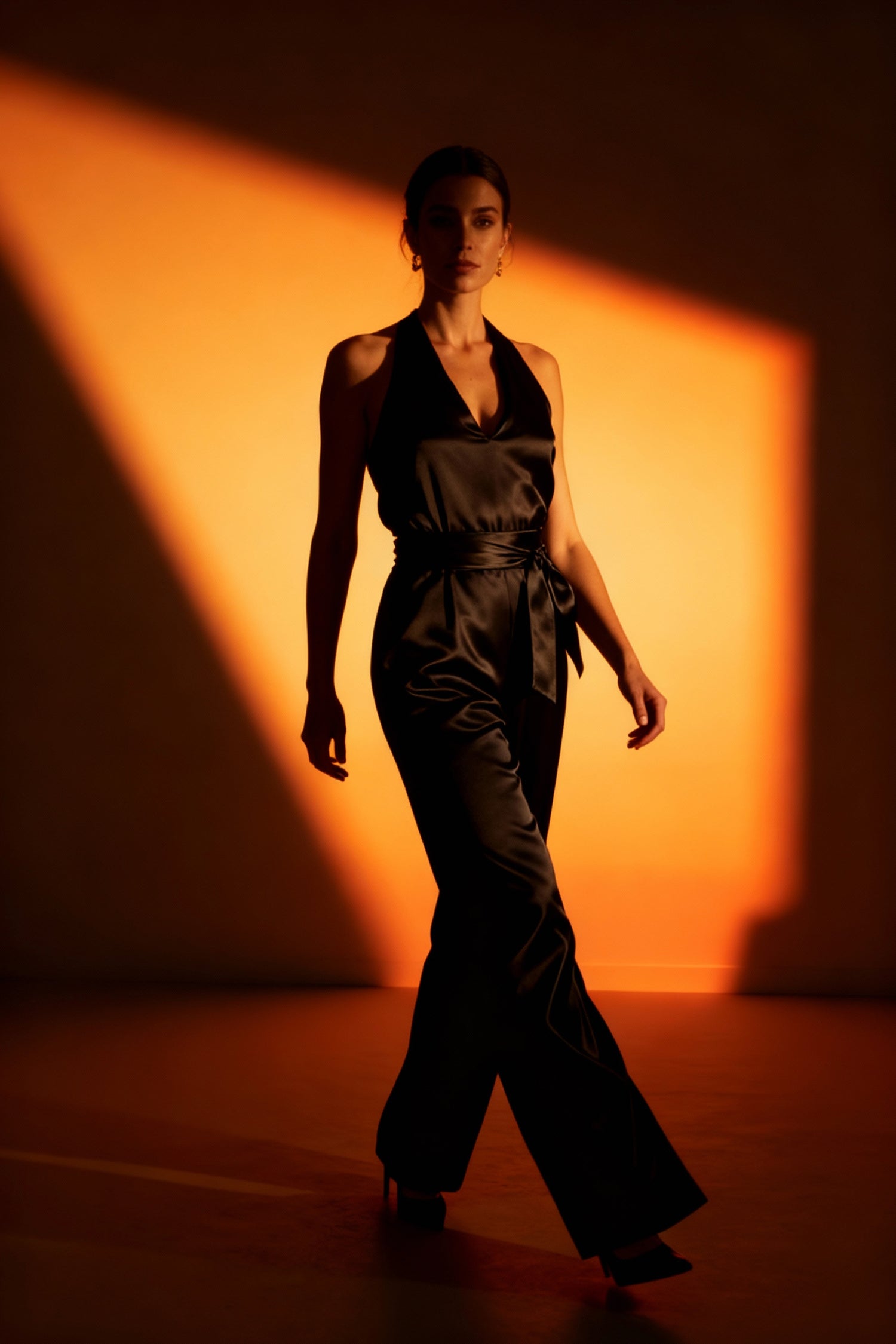 Noir Satin Halter Jumpsuit