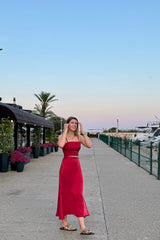 RED BAMBOO SLIP SKIRT