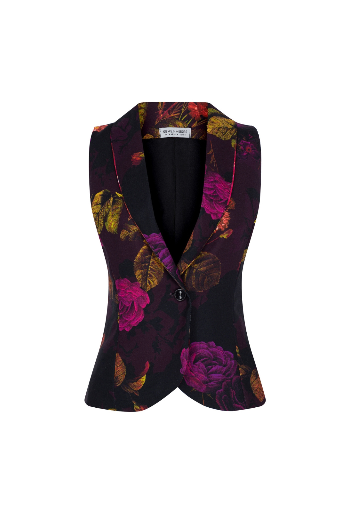 Nostalgic Bloom Shawl Collar Crepe Waistcoat