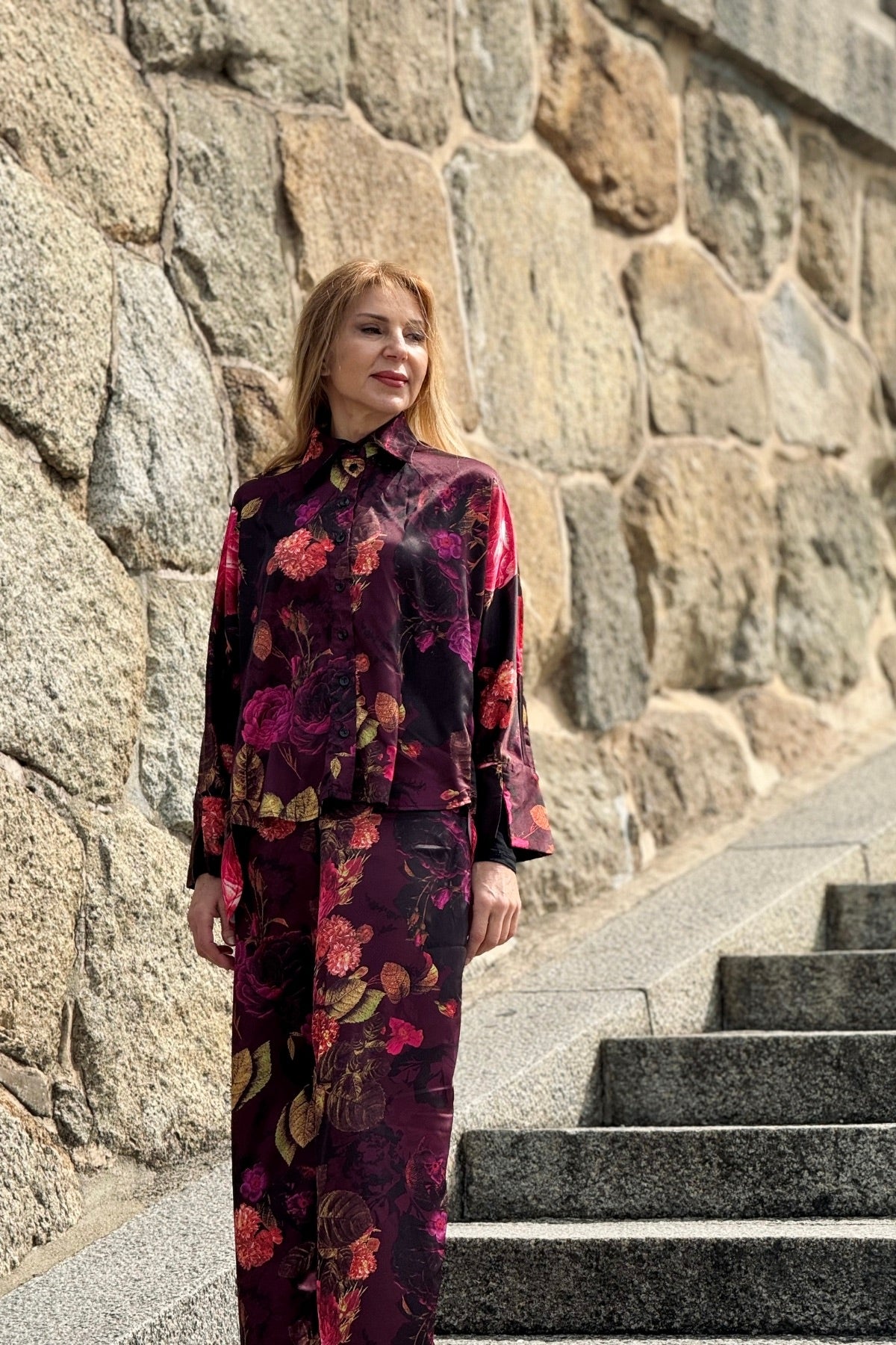 Nostalgic Bloom Satin Blouse