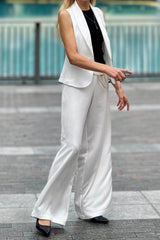 Marco Crepe White High Waisted Trousers