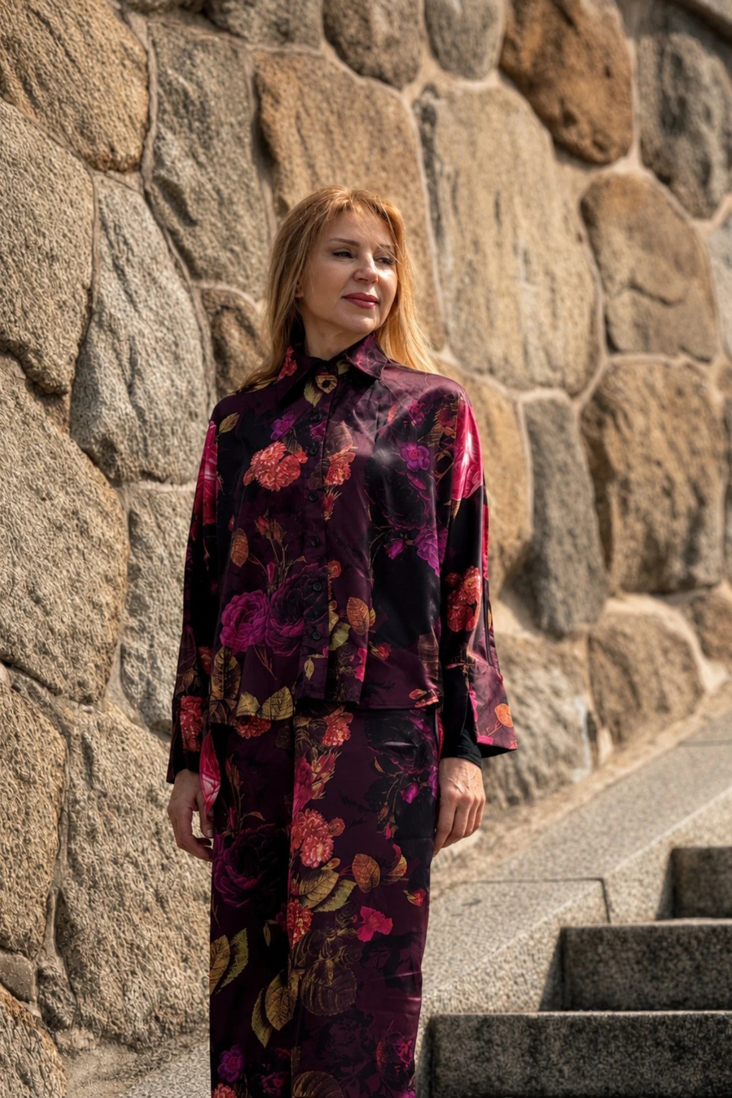 Nostalgic Bloom Satin Blouse
