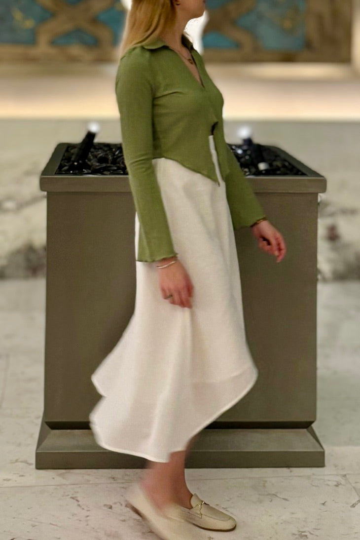 Luna Flow White Cotton Crepe Skirt