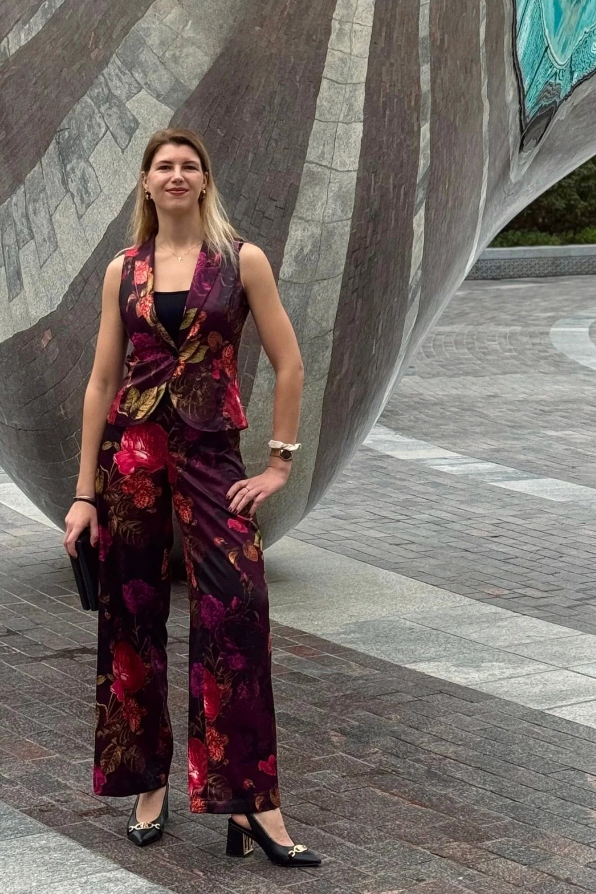 Nostalgic Bloom Wide-Leg Satin Trousers