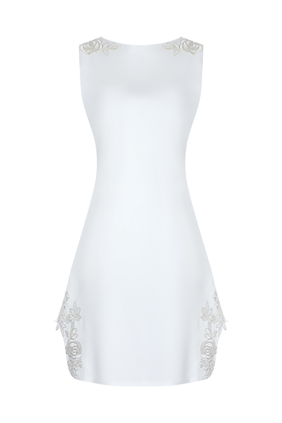 The White Silver Rose Embroidered Dress Medium The White Silver Rose Embroidered Dress Medium