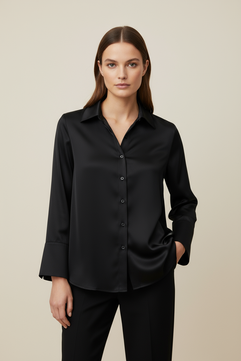 Noir Silky Satin Blouse