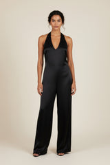 Noir Satin Halter Jumpsuit
