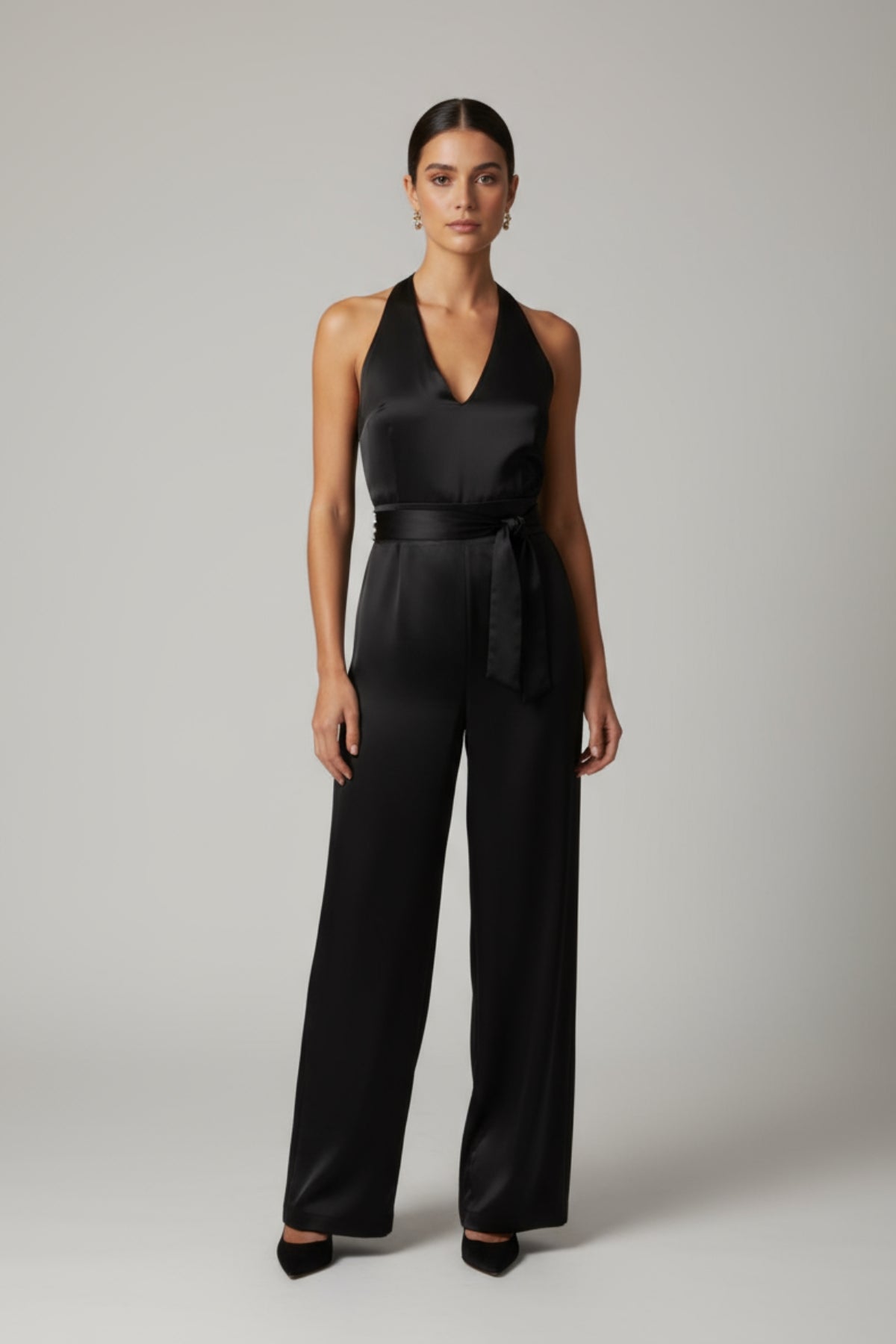 Noir Satin Halter Jumpsuit